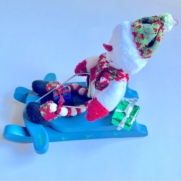 VINTAGE Wooden Sleigh Snowman Bear Christmas Theme Table Decor 9” x 6” x 7” tall - Picture 3 of 16